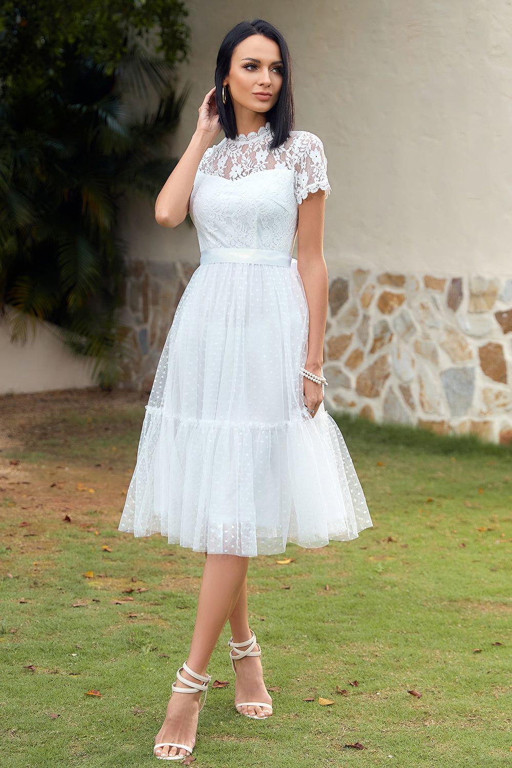 A Line White Lace Wedding Guest Party Dress sold by Zapaka product image thumbnail 4