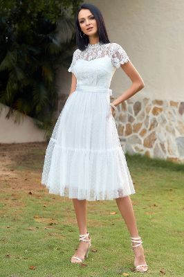 A Line White Lace Wedding Guest Party Dress sold by Zapaka