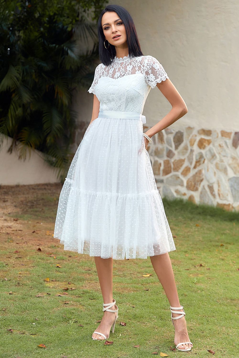 A Line White Lace Wedding Guest Party Dress sold by Zapaka