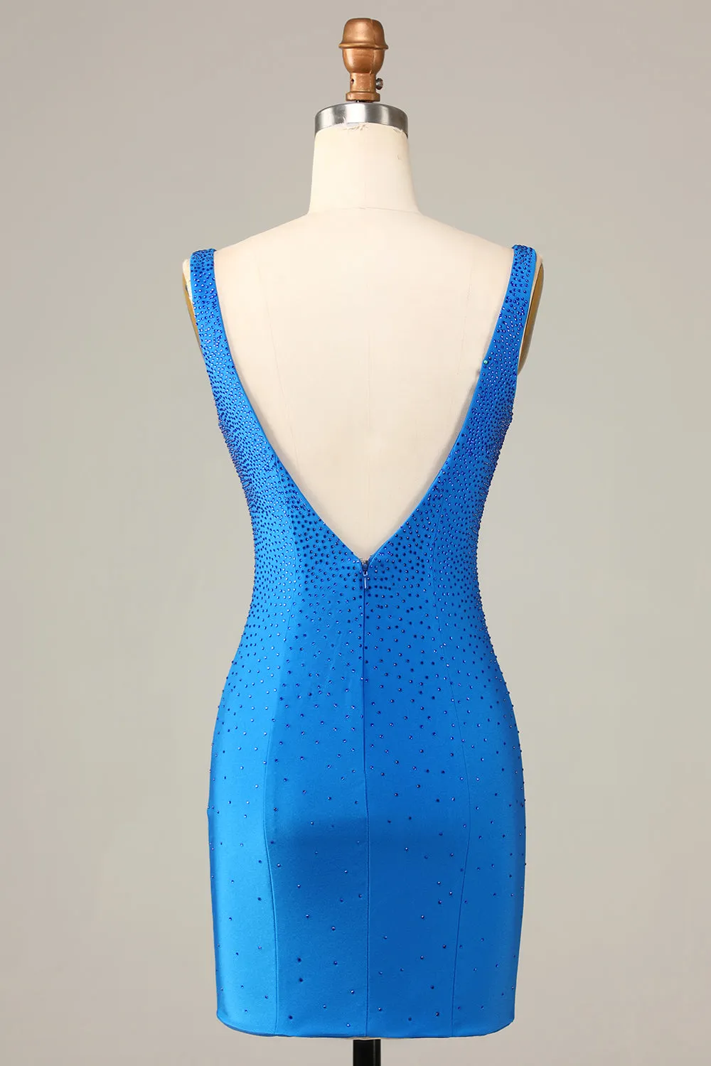 Sheath Deep V Neck Blue Short Homecoming Dress with Beading sold by Zapaka product image thumbnail 2