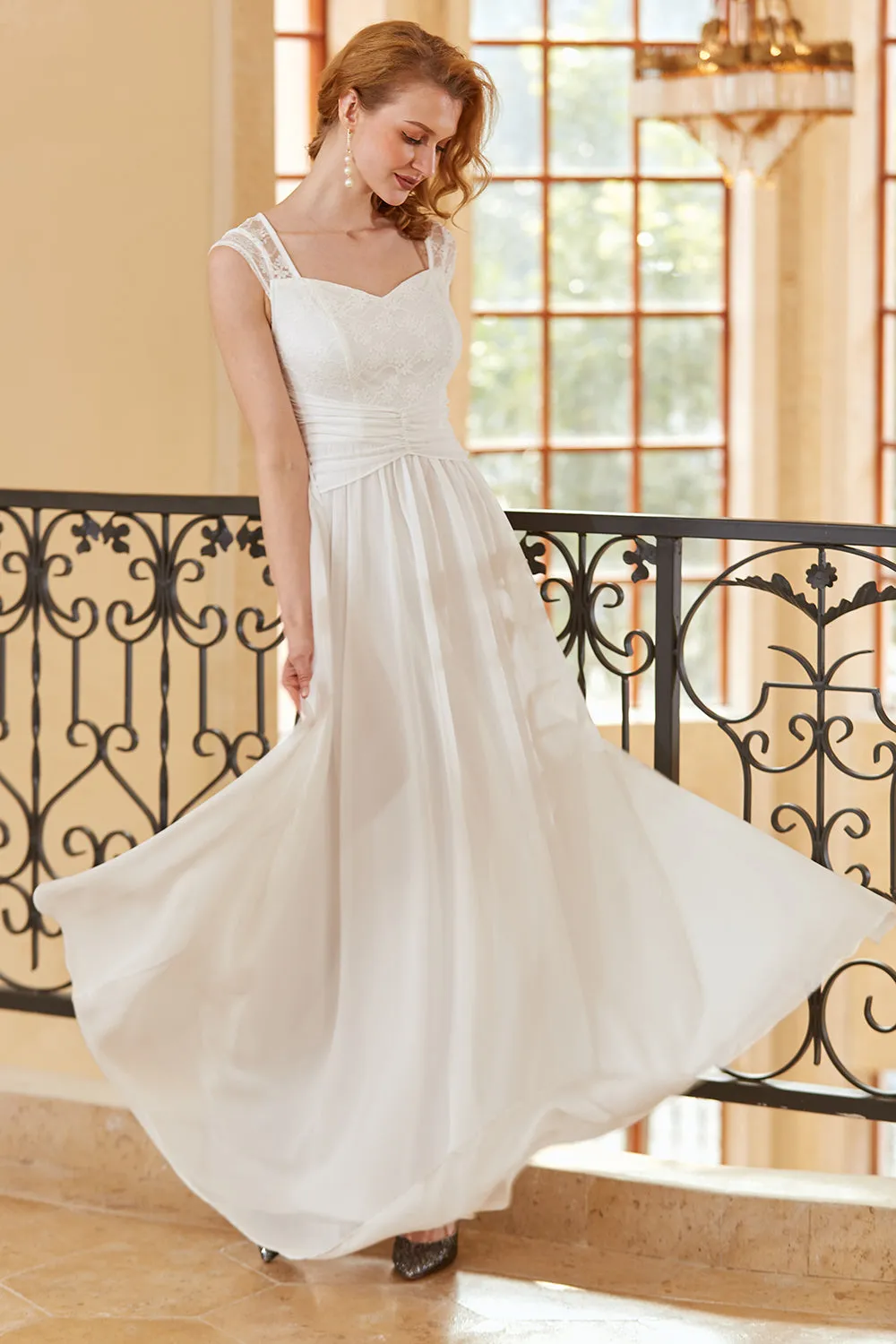 Elegant A Line Sweetheart White Long Lace Dress sold by Zapaka product image thumbnail 4