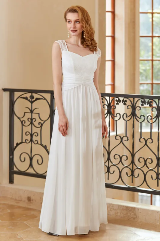 Elegant A Line Sweetheart White Long Lace Dress sold by Zapaka