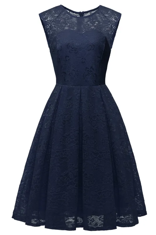 Round Neck Navy Lace Dress sold by Zapaka