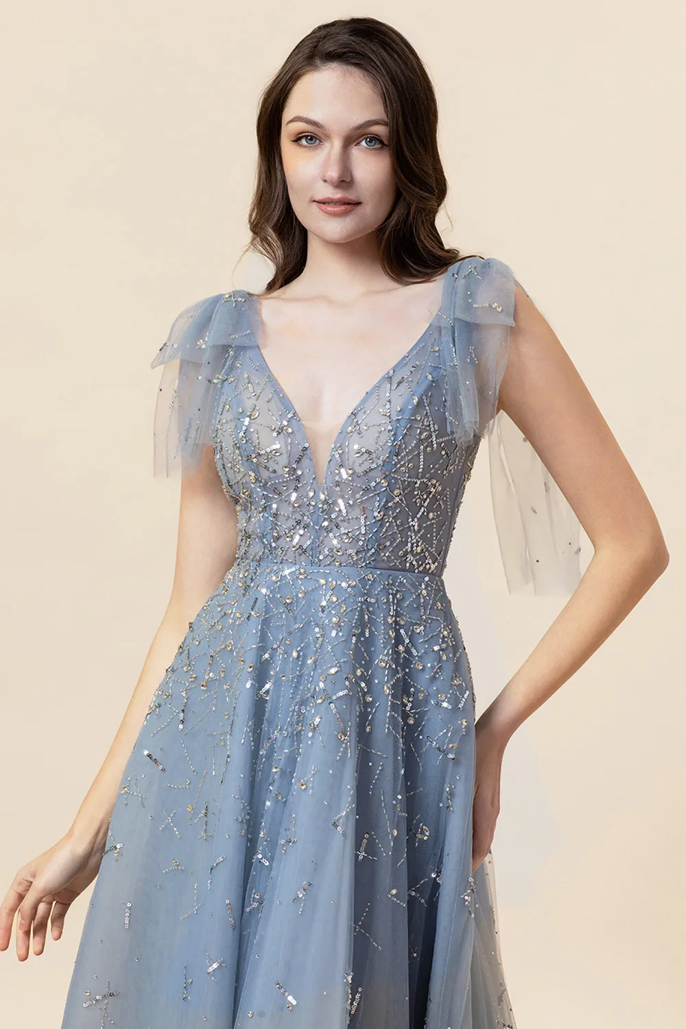 Sparkly Beaded Blue Long Tulle Prom Dress sold by Zapaka product image thumbnail 3