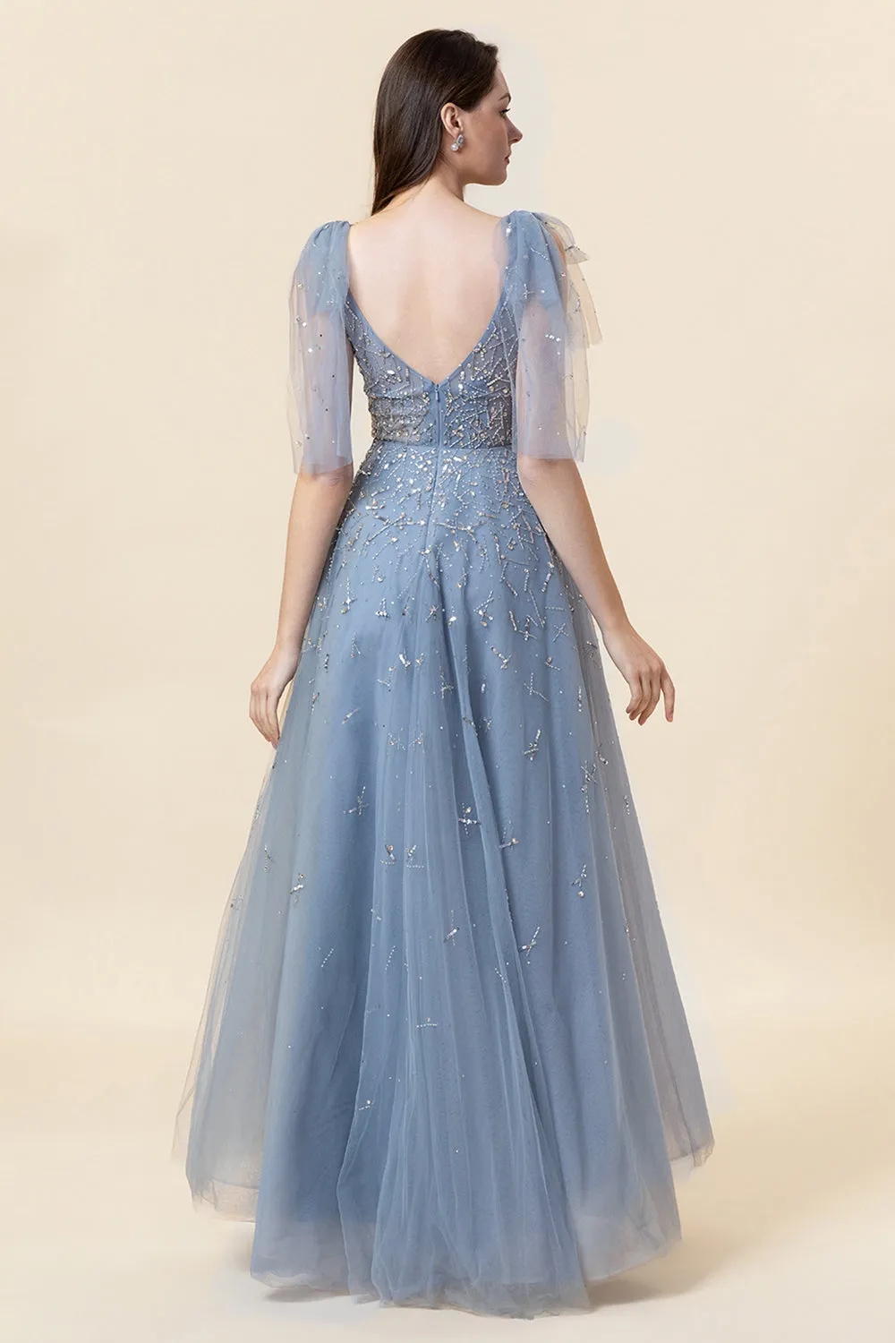 Sparkly Beaded Blue Long Tulle Prom Dress sold by Zapaka product image thumbnail 2