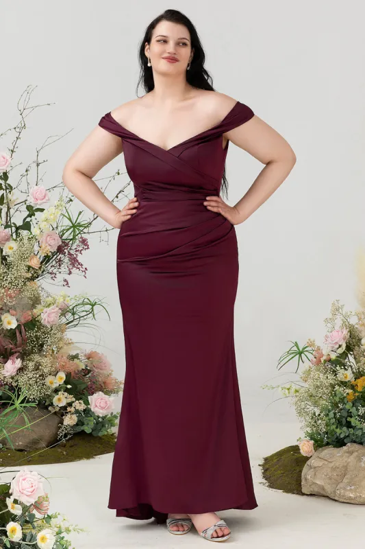 Mermaid Off The Shoulder Burgundy Plus Size Wedding Party Dress sold by Zapaka