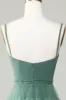 Eucalyptus A Line Spaghetti Straps Tulle Bridesmaid Dress sold by Zapaka