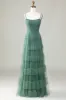 Eucalyptus A Line Spaghetti Straps Tulle Bridesmaid Dress sold by Zapaka