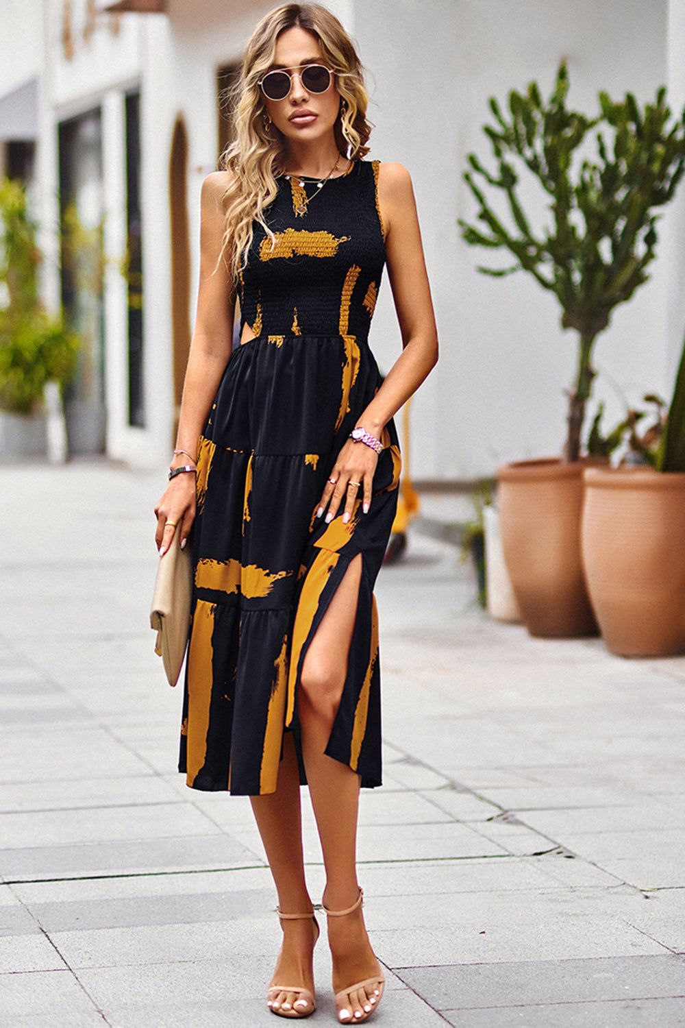 Black Printed Keyhole Sleeveless Summer Dress sold by Zapaka product image thumbnail 5