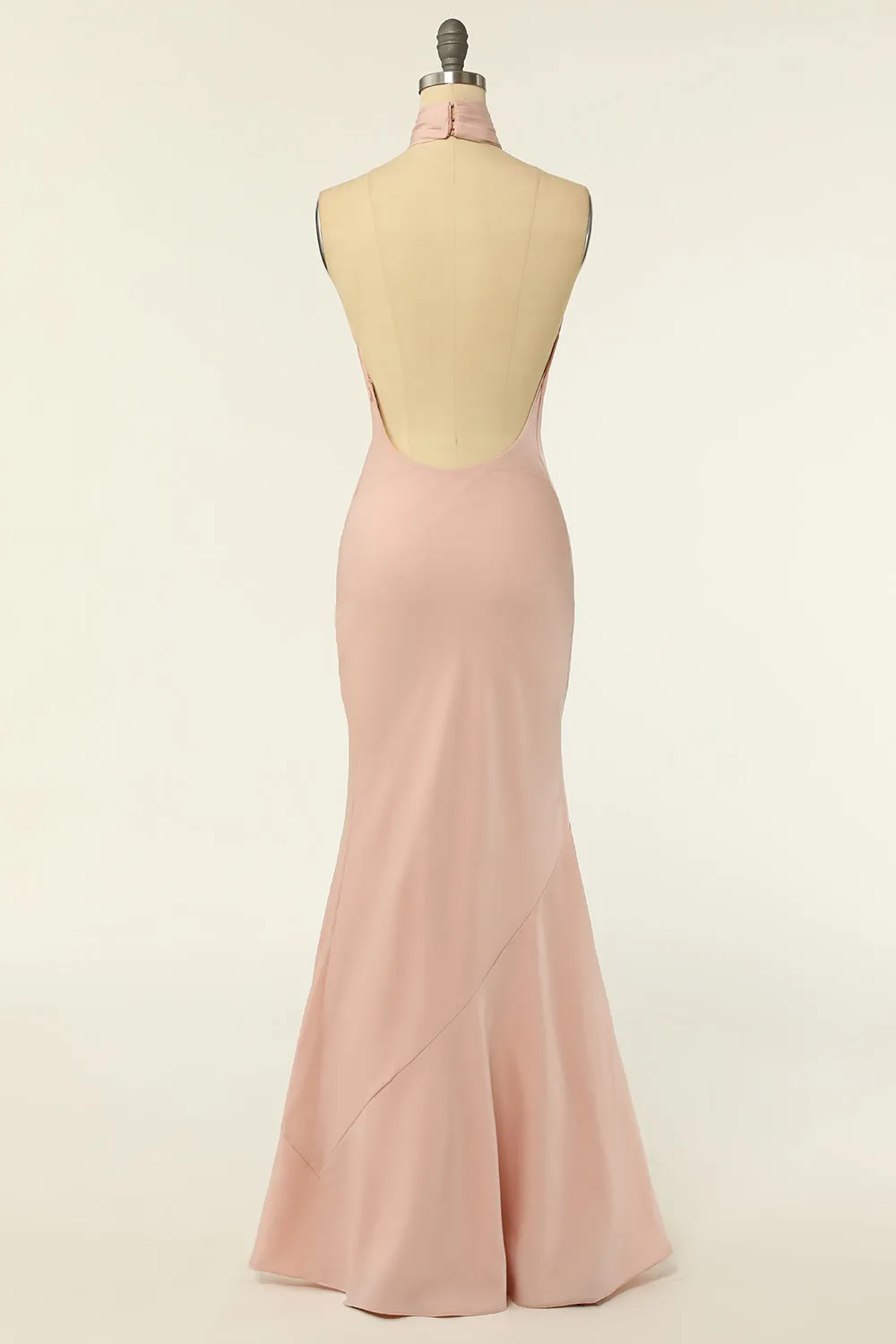 Mermaid Halter Blush Long Bridesmaid Dress with Backless sold by Zapaka product image thumbnail 2