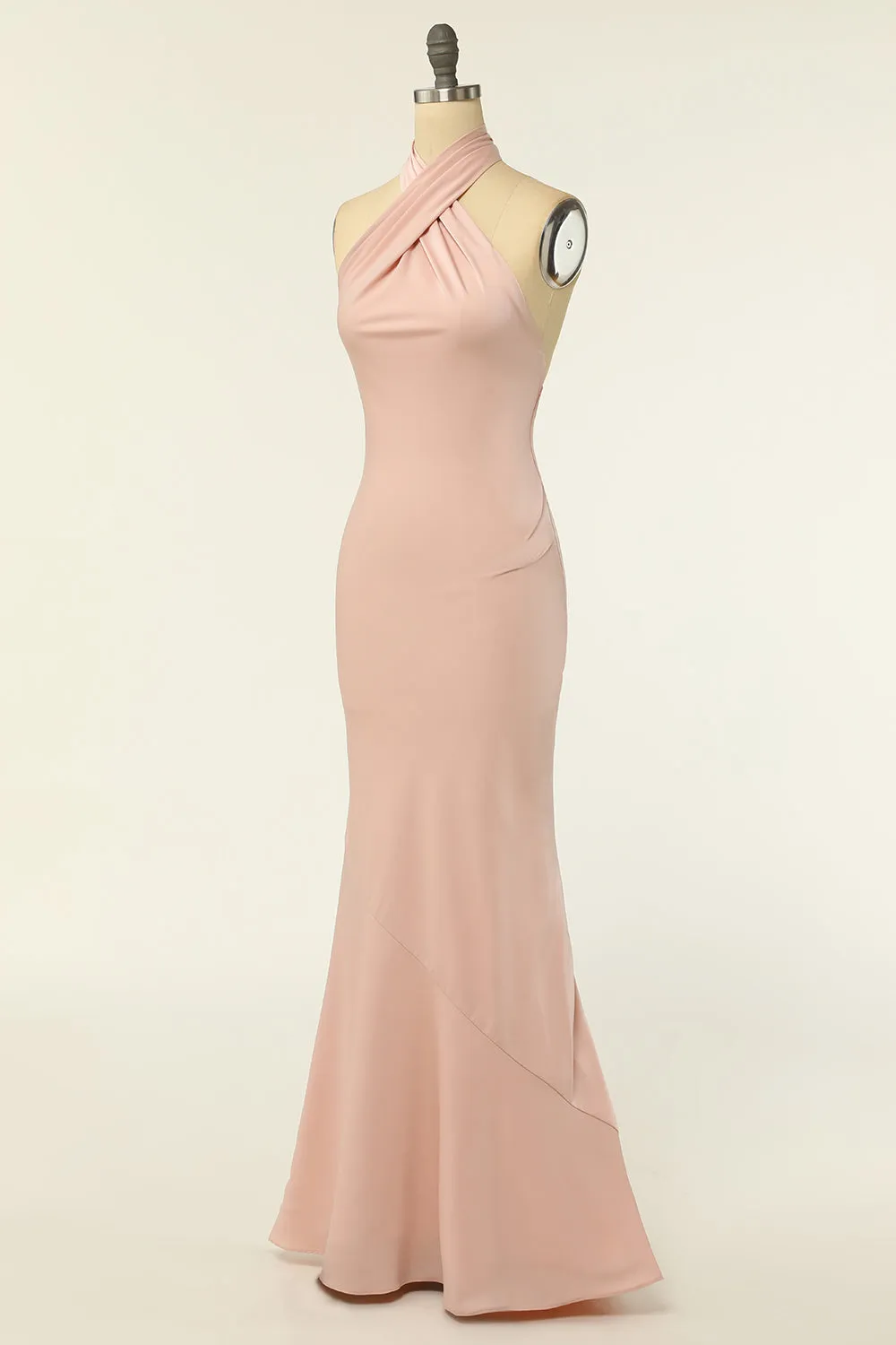 Mermaid Halter Blush Long Bridesmaid Dress with Backless sold by Zapaka product image thumbnail 3