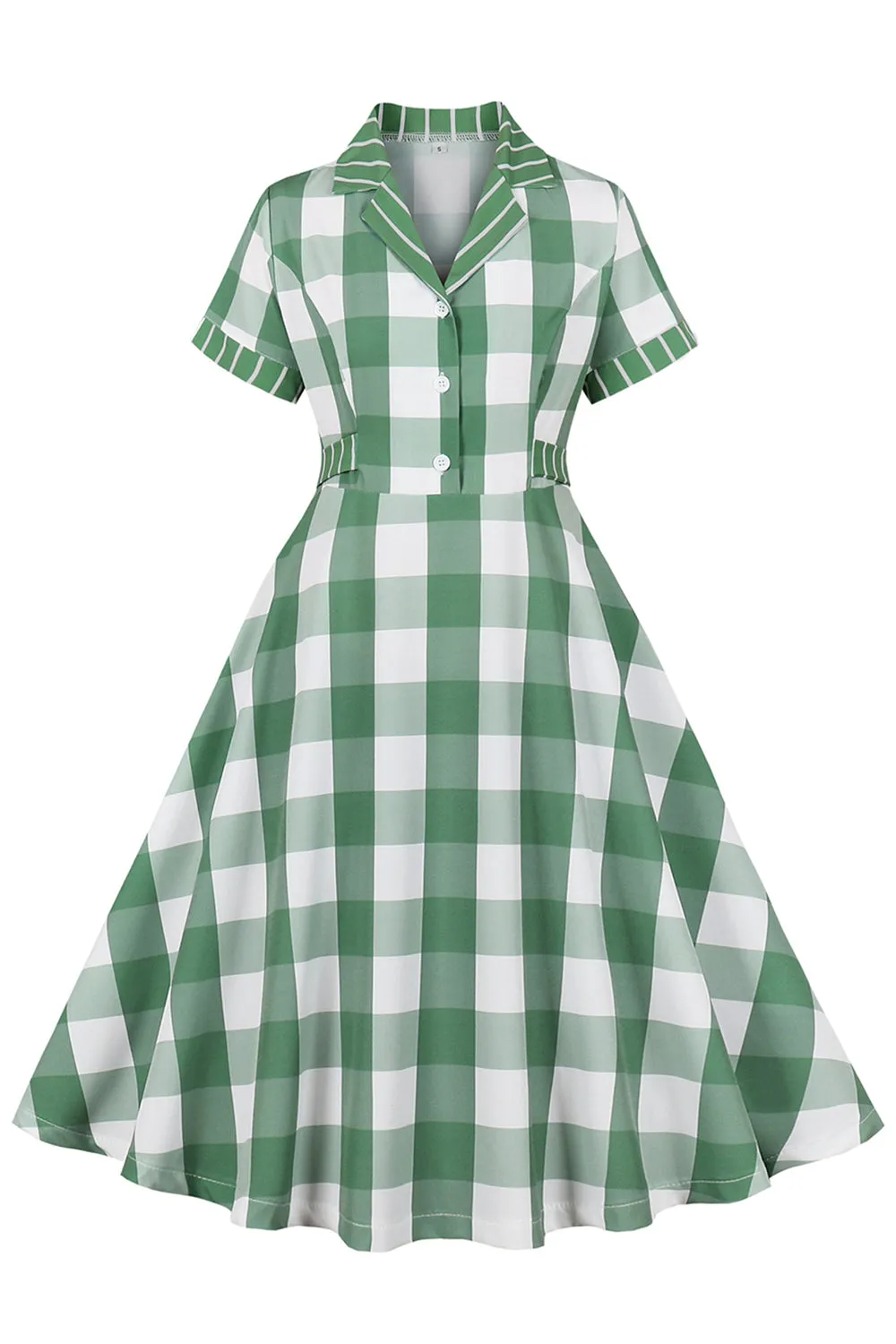 Plaid Green Short Sleeves Retro 1950s Dress with Bows sold by Zapaka