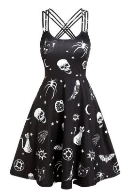 Black Skull Print Pin Up Vintage Dress sold by Zapaka