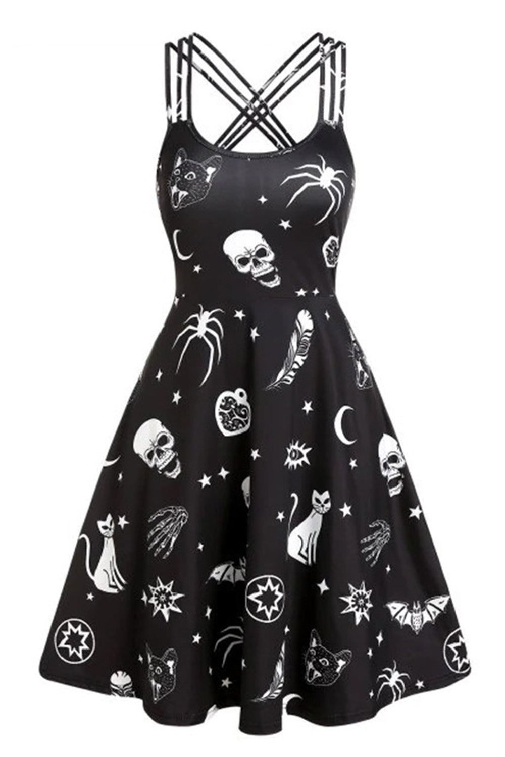 Black Skull Print Pin Up Vintage Dress sold by Zapaka