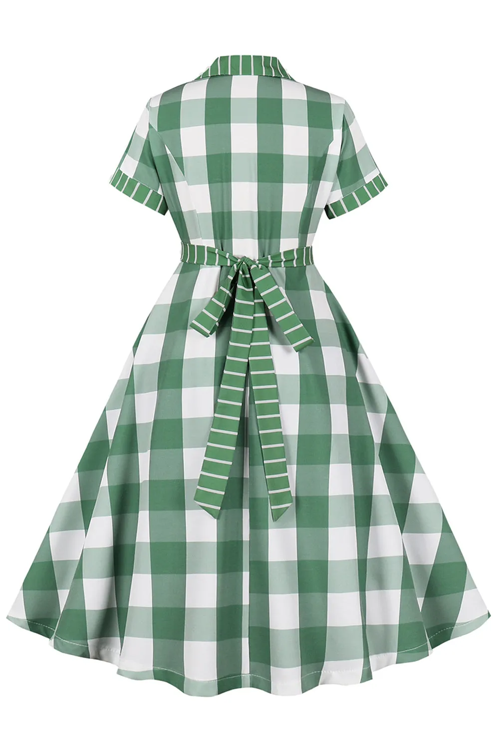Plaid Green Short Sleeves Retro 1950s Dress with Bows sold by Zapaka product image thumbnail 2