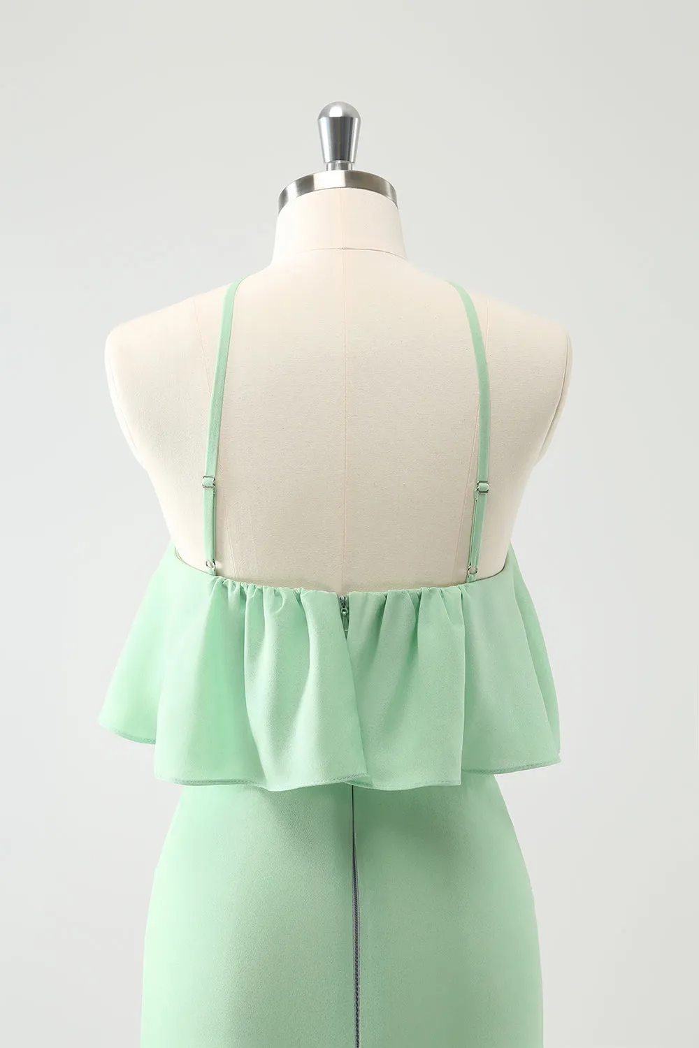 Green Tiered Chiffon Mermaid Halter Tiered Wedding Guest Dress sold by Zapaka product image thumbnail 5