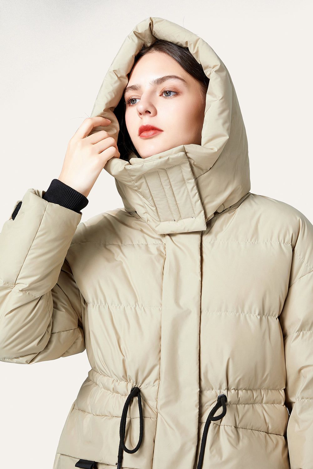 Khaki Oversized Zipper Cropped Hooded Puff Jacket sold by Zapaka product image thumbnail 4