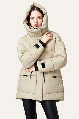 Khaki Oversized Zipper Cropped Hooded Puff Jacket sold by Zapaka