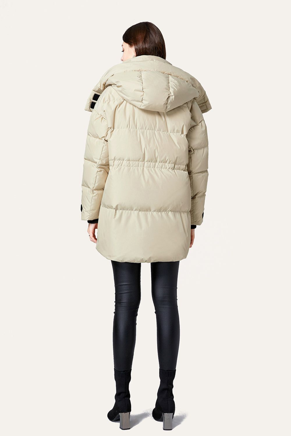 Khaki Oversized Zipper Cropped Hooded Puff Jacket sold by Zapaka product image thumbnail 2