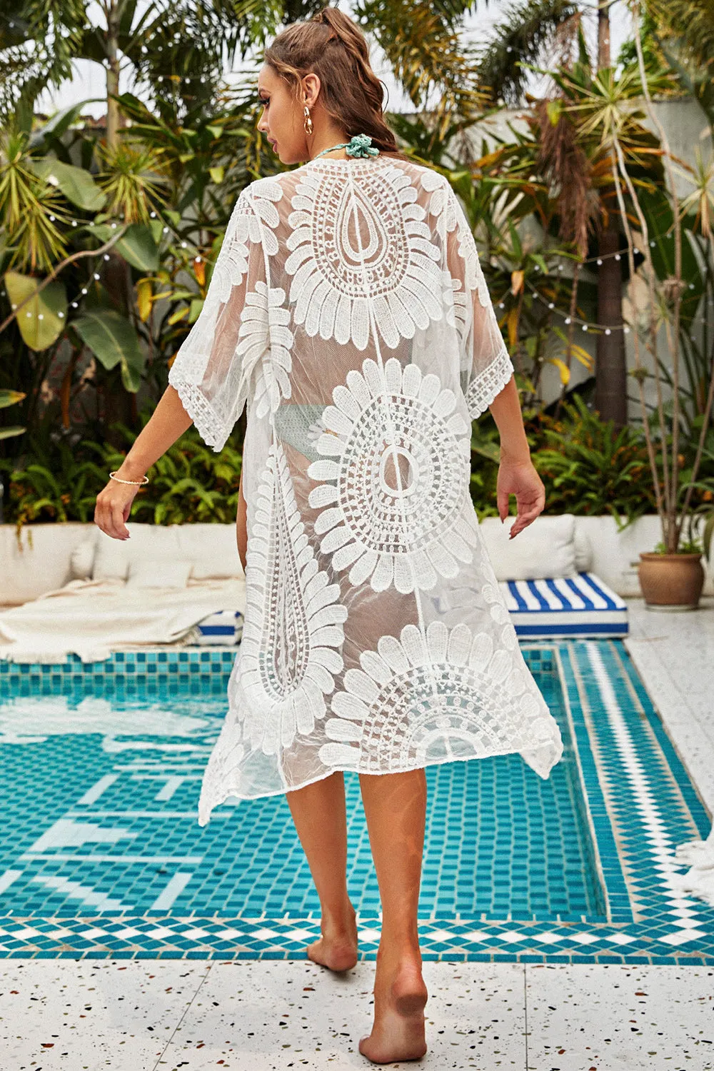 Floral Mesh Long White/Black Cover Up sold by Zapaka product image thumbnail 2