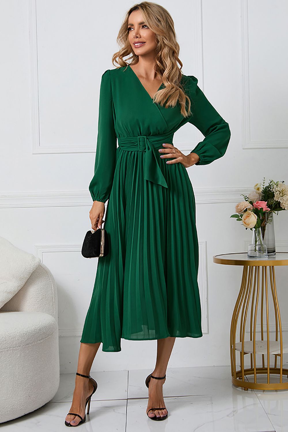 Long Sleeves Green Casual Dress with Ruffles sold by Zapaka product image thumbnail 3