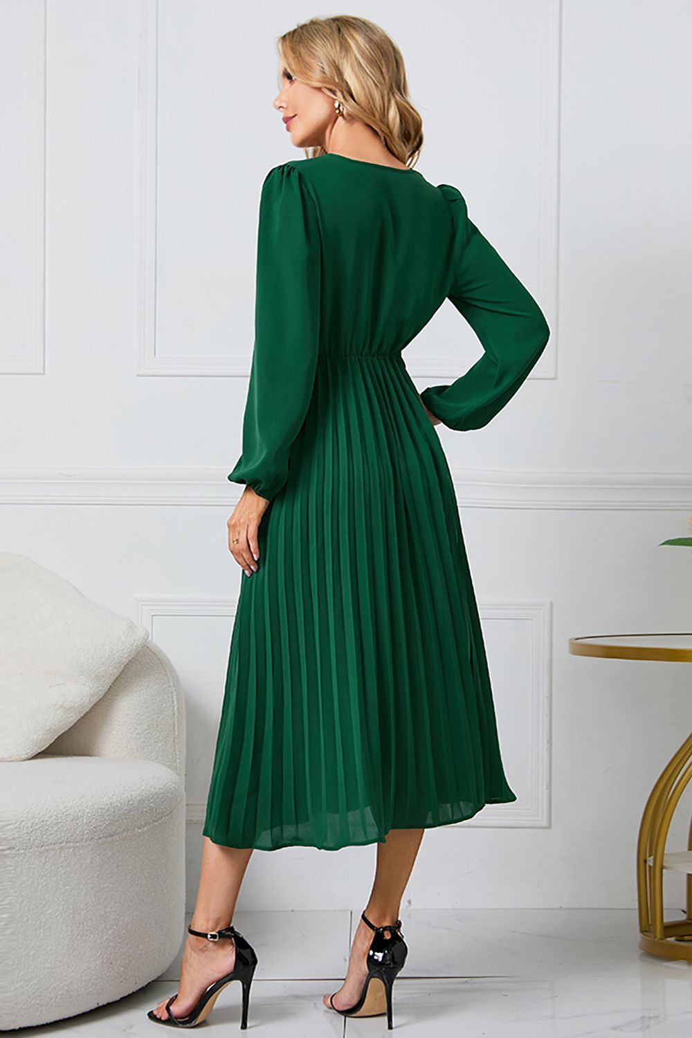 Long Sleeves Green Casual Dress with Ruffles sold by Zapaka product image thumbnail 2