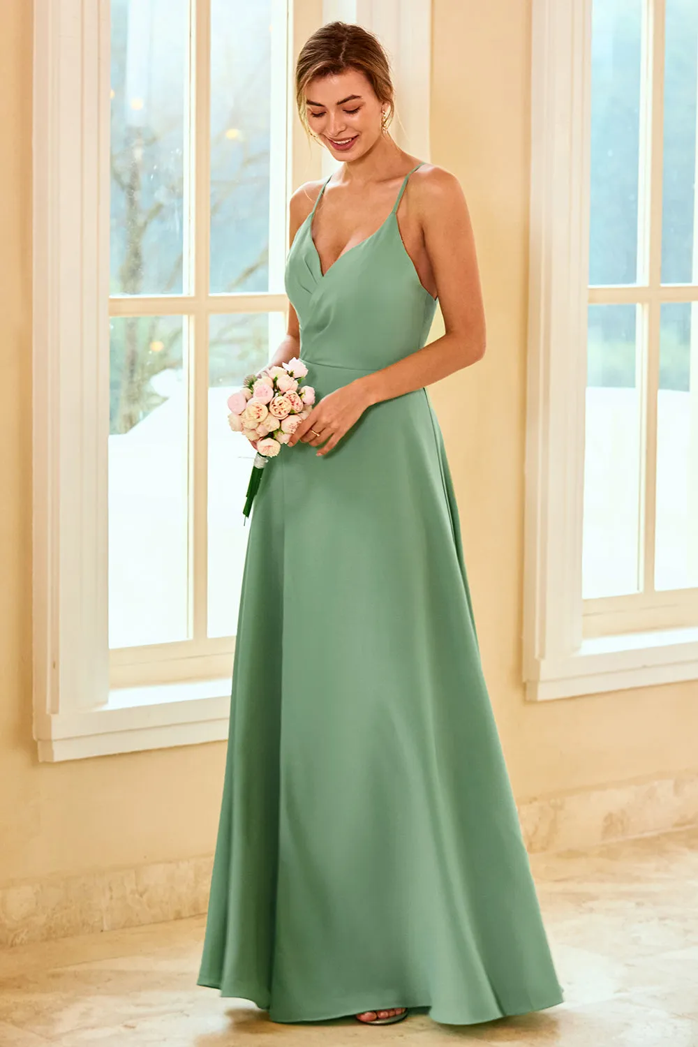 Light Green Long Bridesmaid Dress with Slit sold by Zapaka product image thumbnail 5