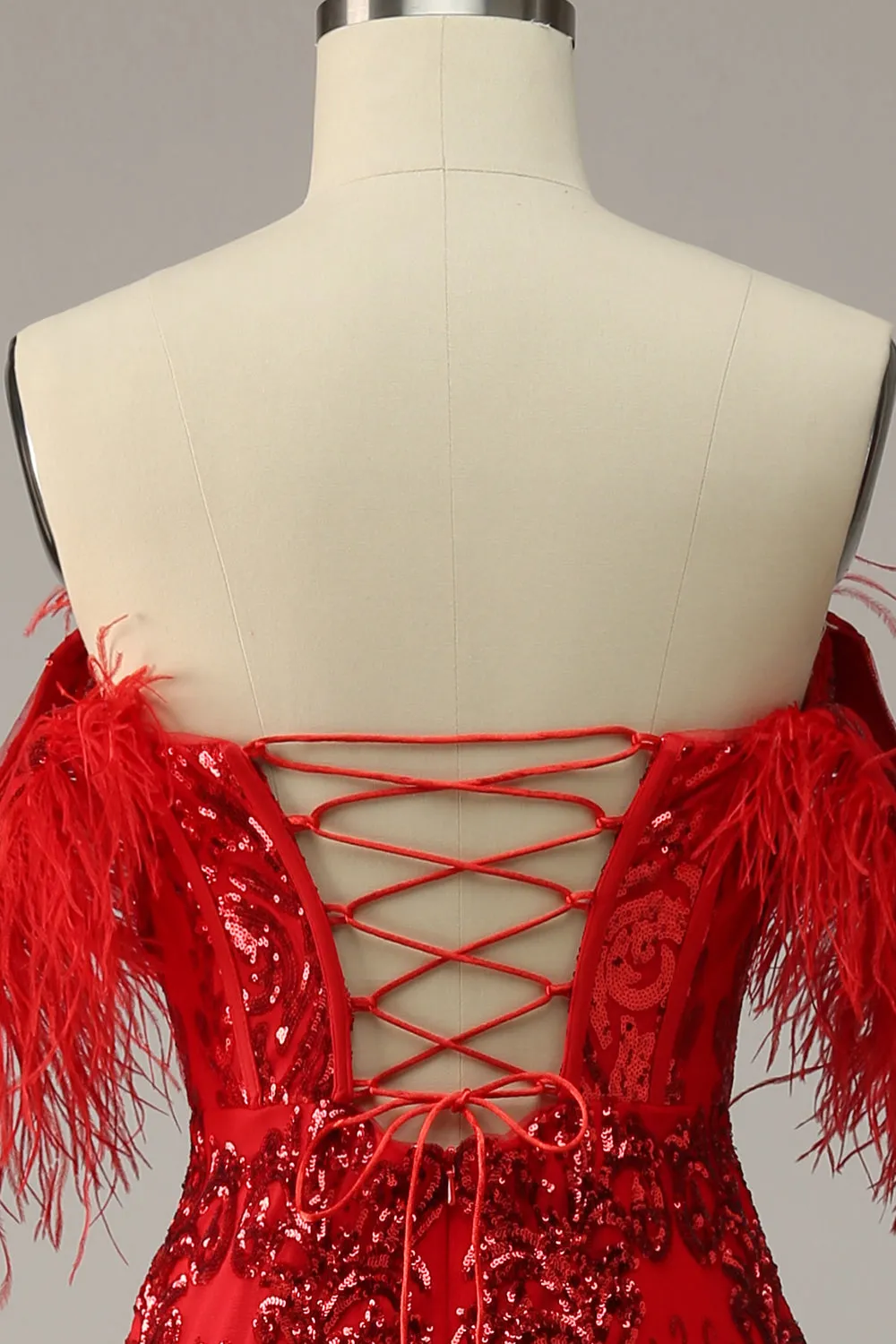 Mermaid Off the Shoulder Burgundy Plus Size Prom Dress with Feathers sold by Zapaka product image thumbnail 5