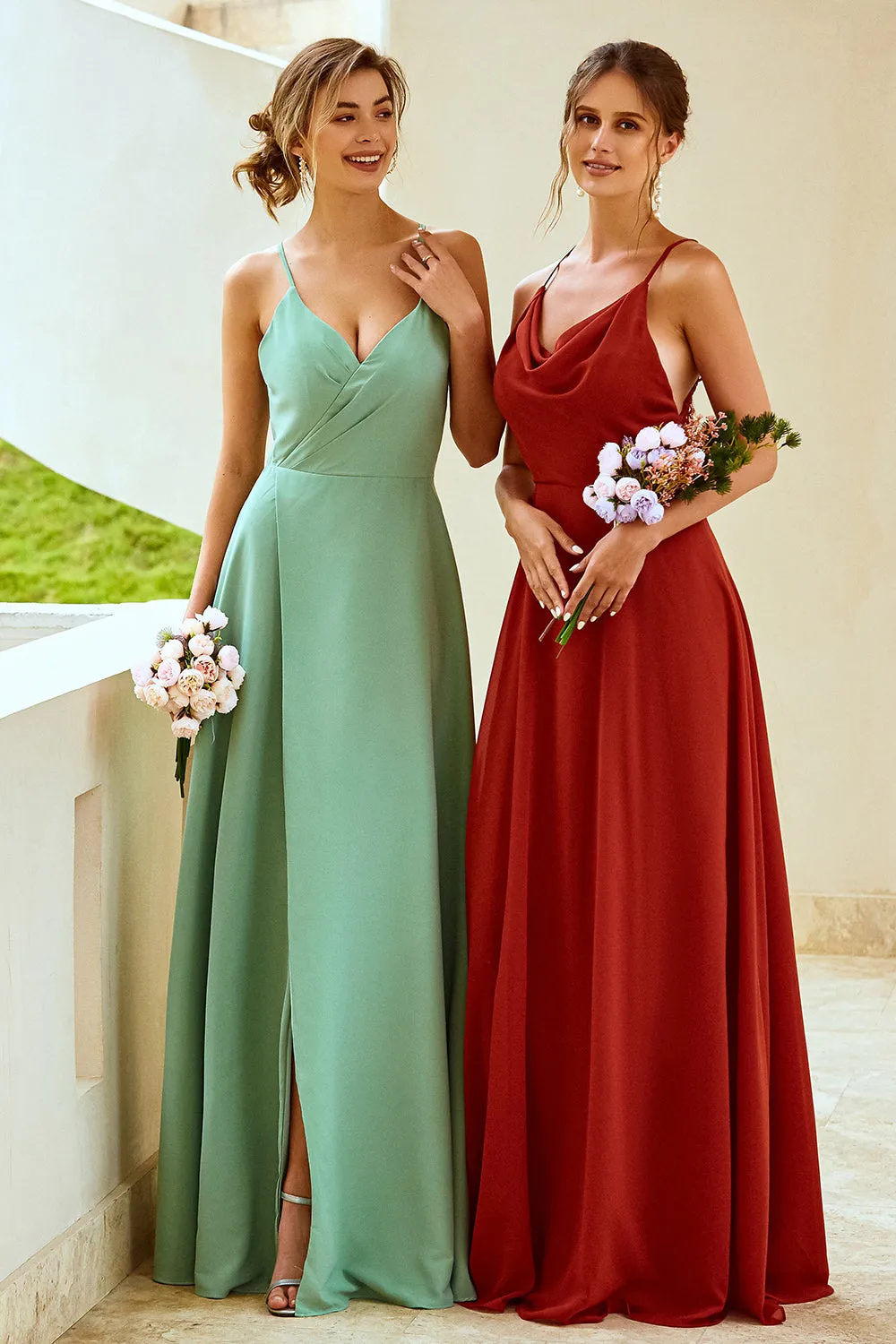 Light Green Long Bridesmaid Dress with Slit sold by Zapaka product image thumbnail 3