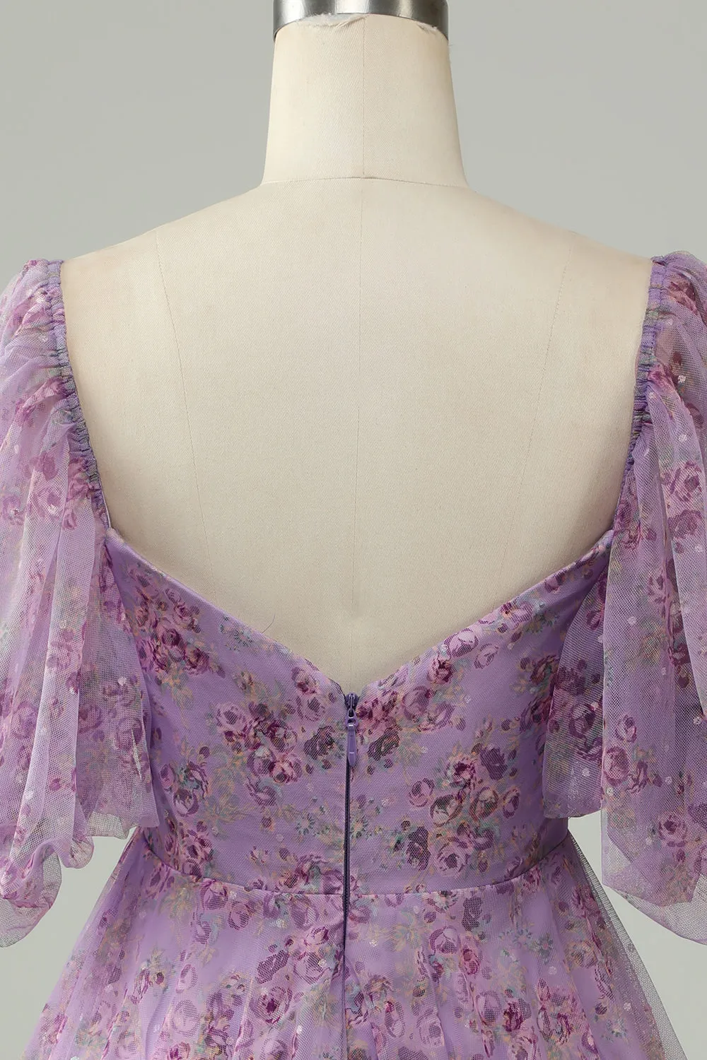 Purple A-Line Puff Sleeves Tulle Short Homecoming Dress sold by Zapaka product image thumbnail 5