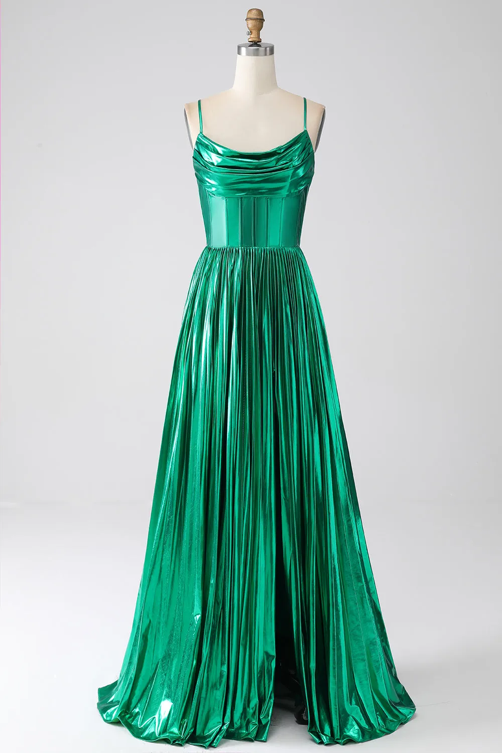 A-line Dark Green Corset Prom Dress with Slit sold by Zapaka