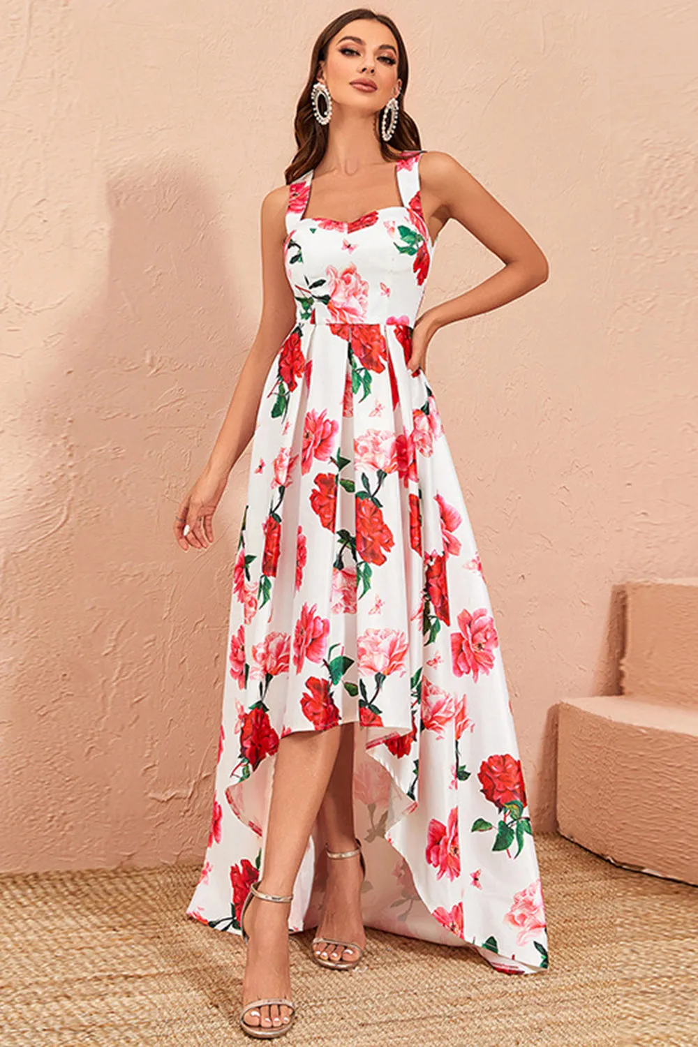 High-low White Floral Print Prom Dress with Ruffles sold by Zapaka product image thumbnail 5