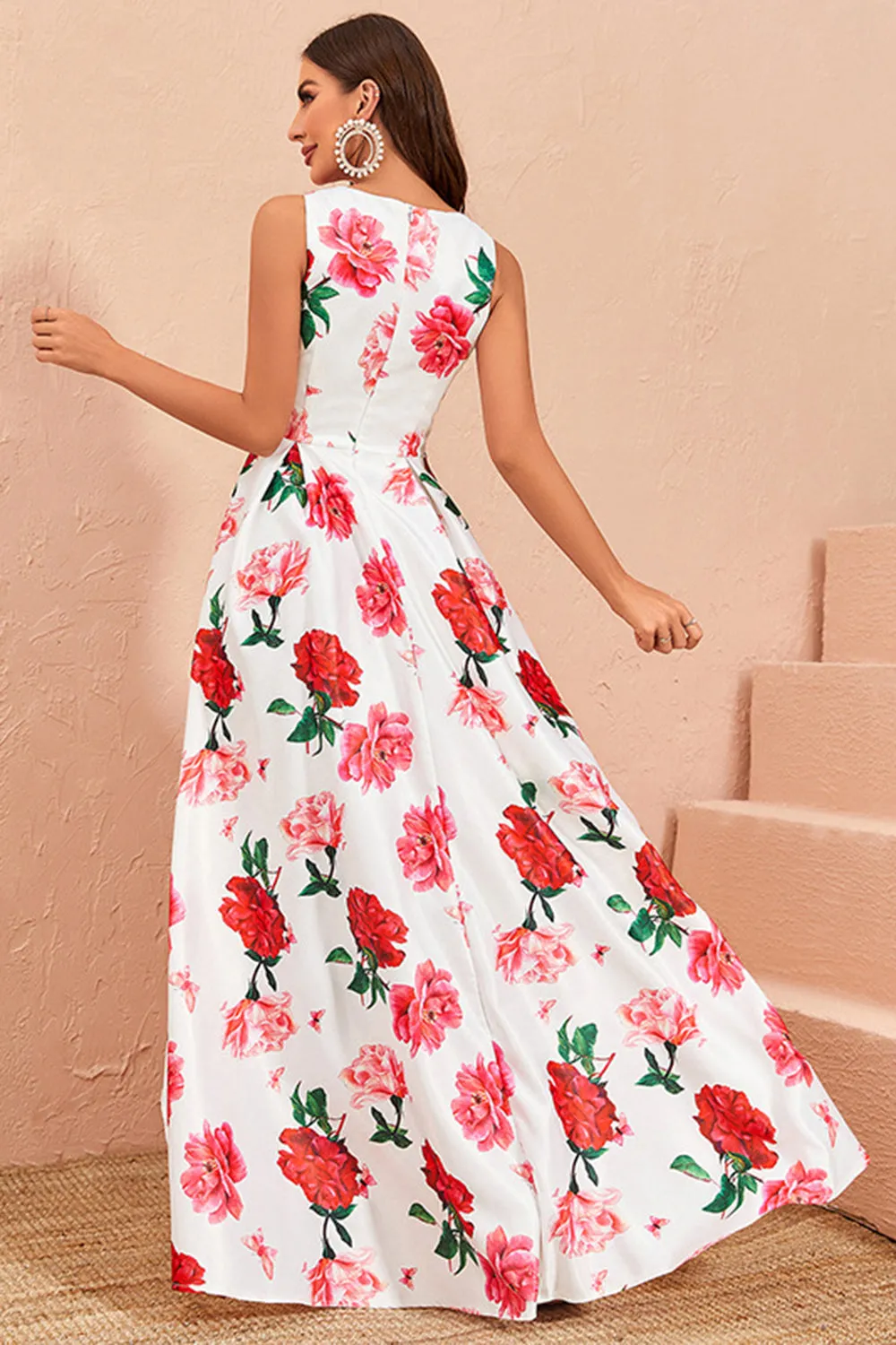 High-low White Floral Print Prom Dress with Ruffles sold by Zapaka product image thumbnail 2