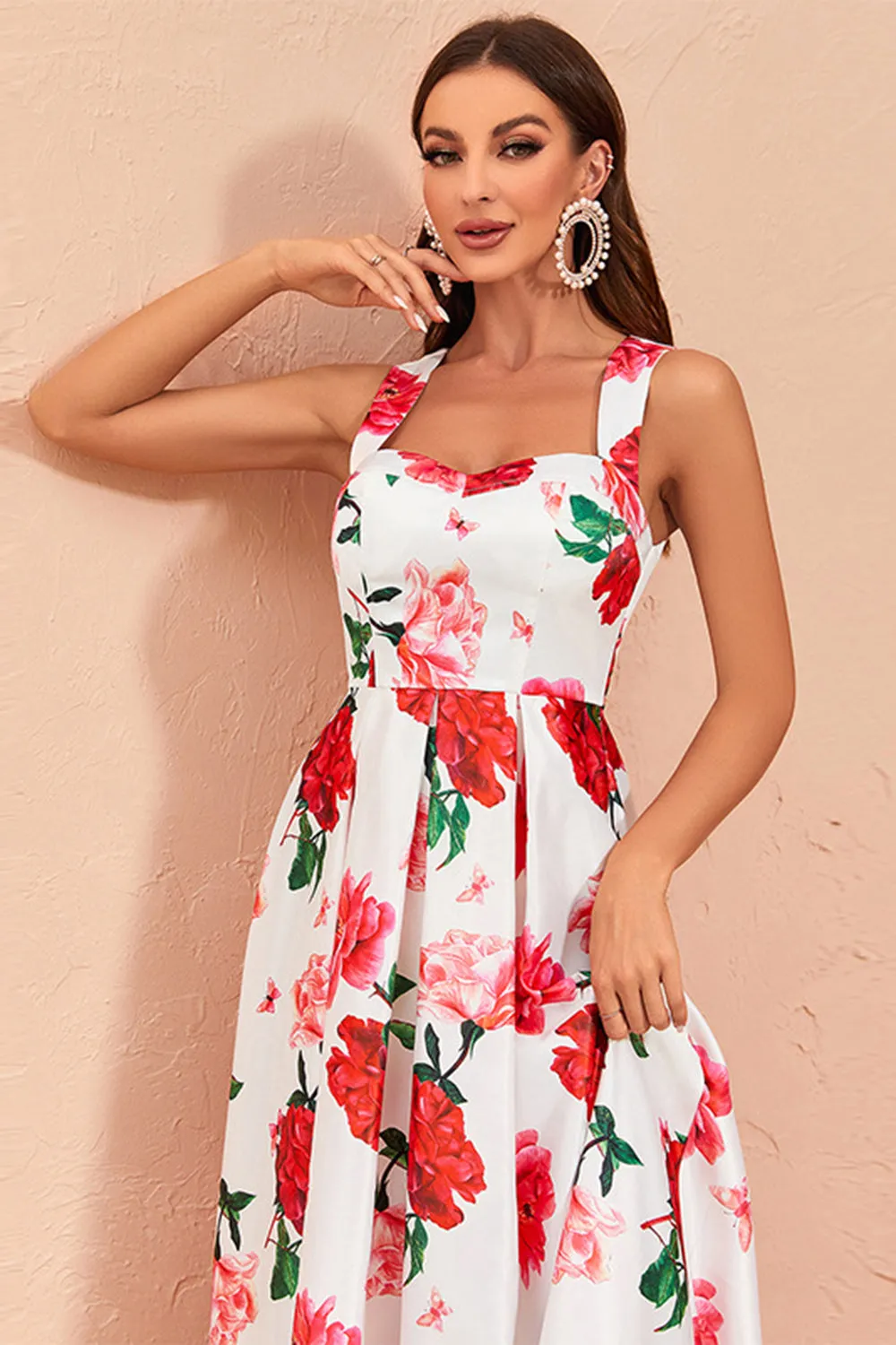 High-low White Floral Print Prom Dress with Ruffles sold by Zapaka product image thumbnail 3