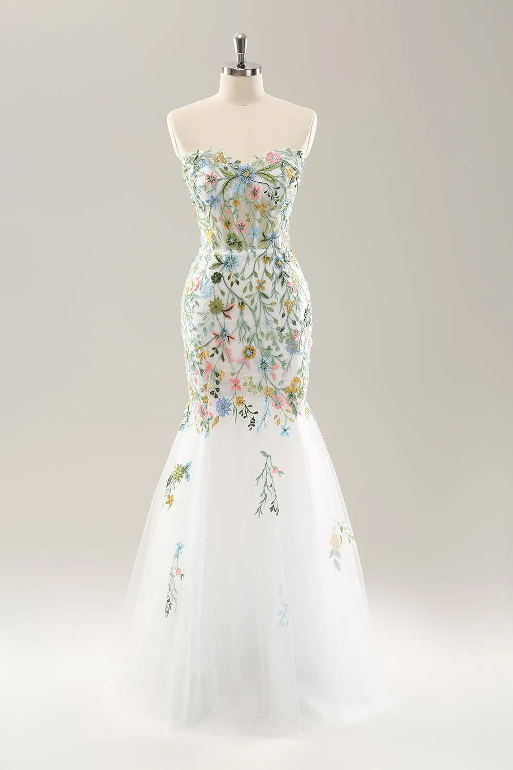 White Mermaid Off the Shoulder Flowers Corset Wedding Dress sold by Zapaka product image thumbnail 4