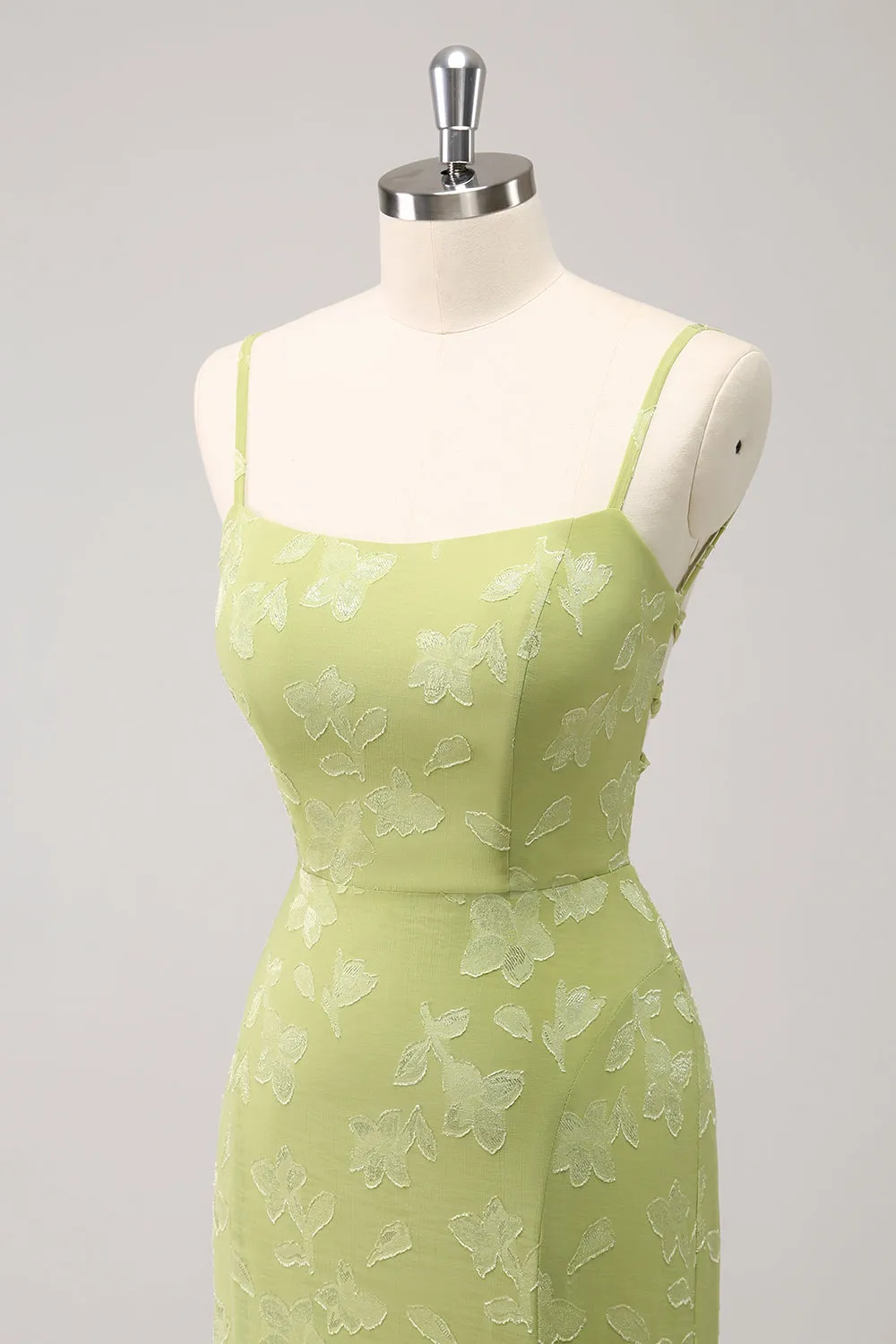 Green Embroidery Mermaid Bridesmaid Dress with Lace Up Back sold by Zapaka product image thumbnail 5