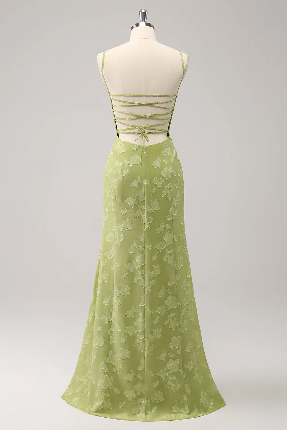 Green Embroidery Mermaid Bridesmaid Dress with Lace Up Back sold by Zapaka product image thumbnail 2