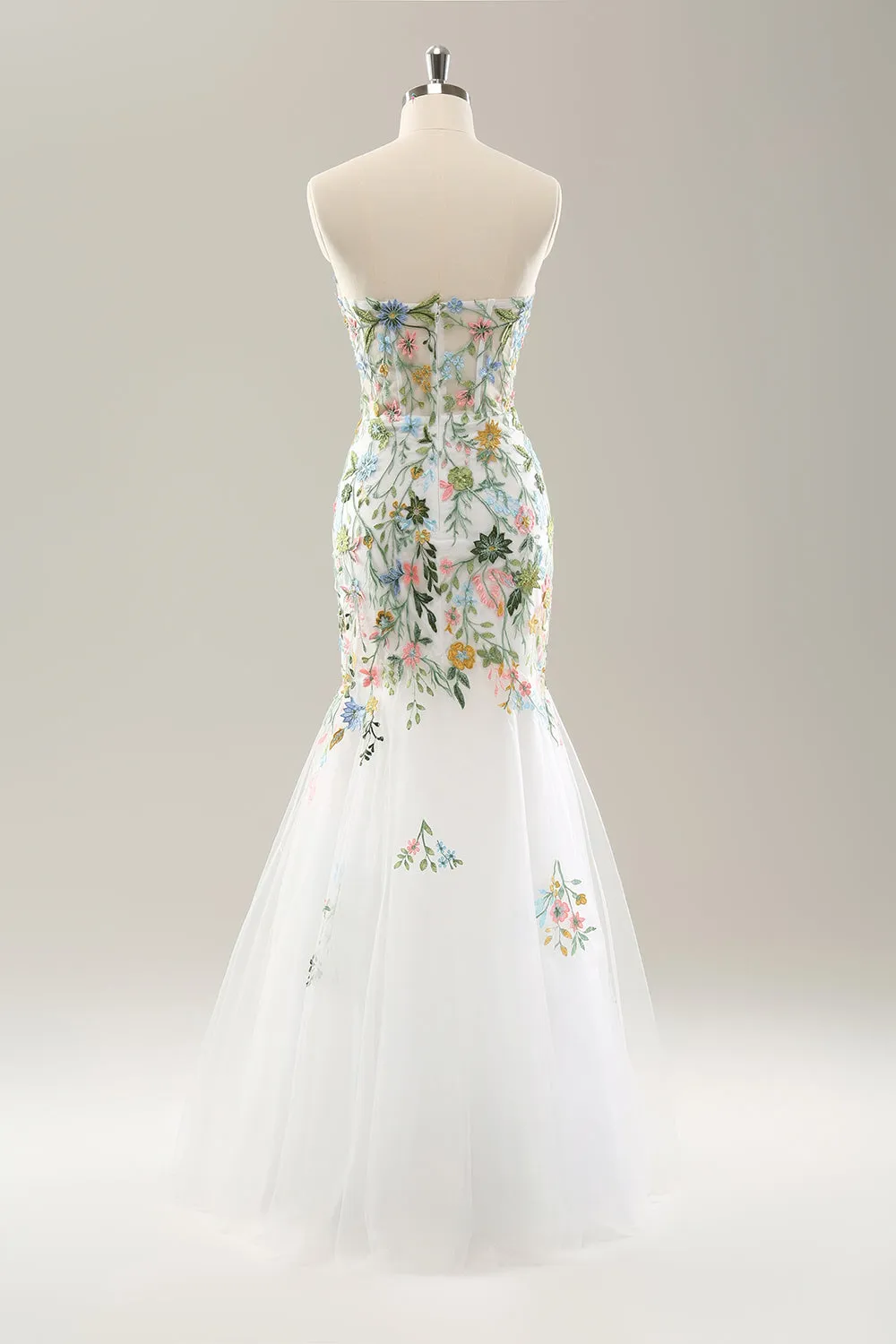 White Mermaid Off the Shoulder Flowers Corset Wedding Dress sold by Zapaka product image thumbnail 5