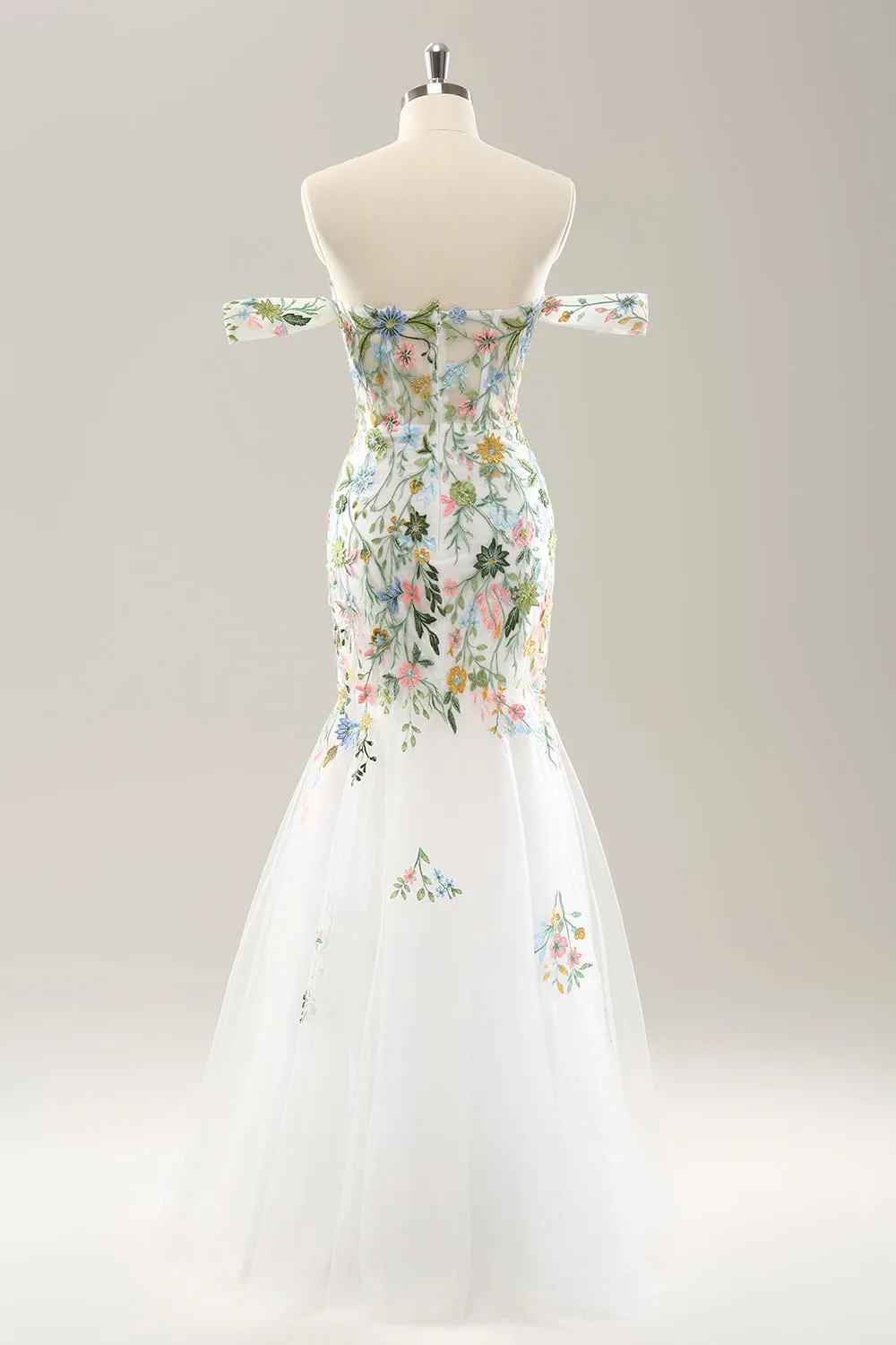White Mermaid Off the Shoulder Flowers Corset Wedding Dress sold by Zapaka product image thumbnail 2