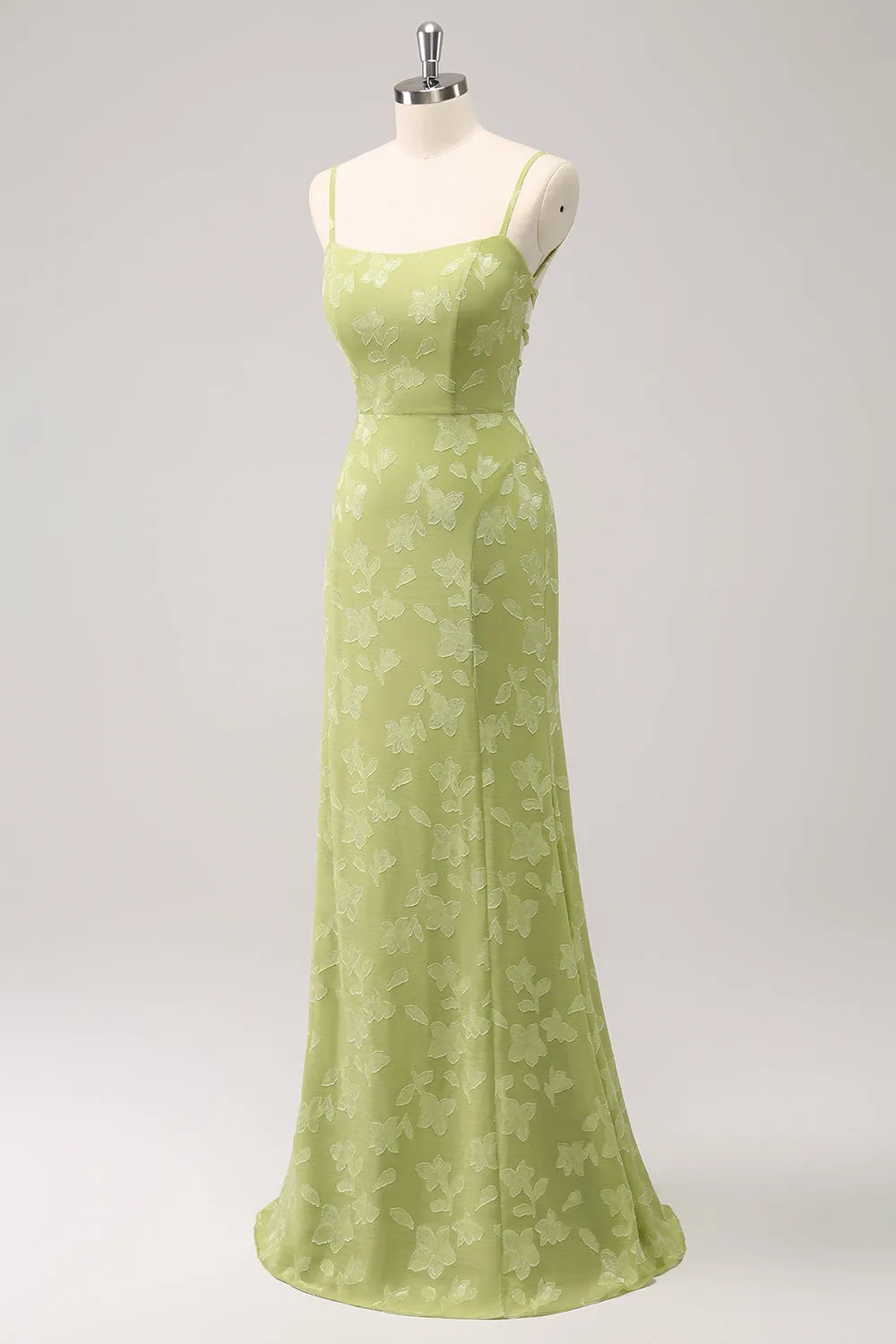 Green Embroidery Mermaid Bridesmaid Dress with Lace Up Back sold by Zapaka product image thumbnail 3