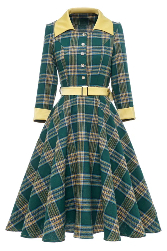 Green Plaid Fall Vintage Dress sold by Zapaka