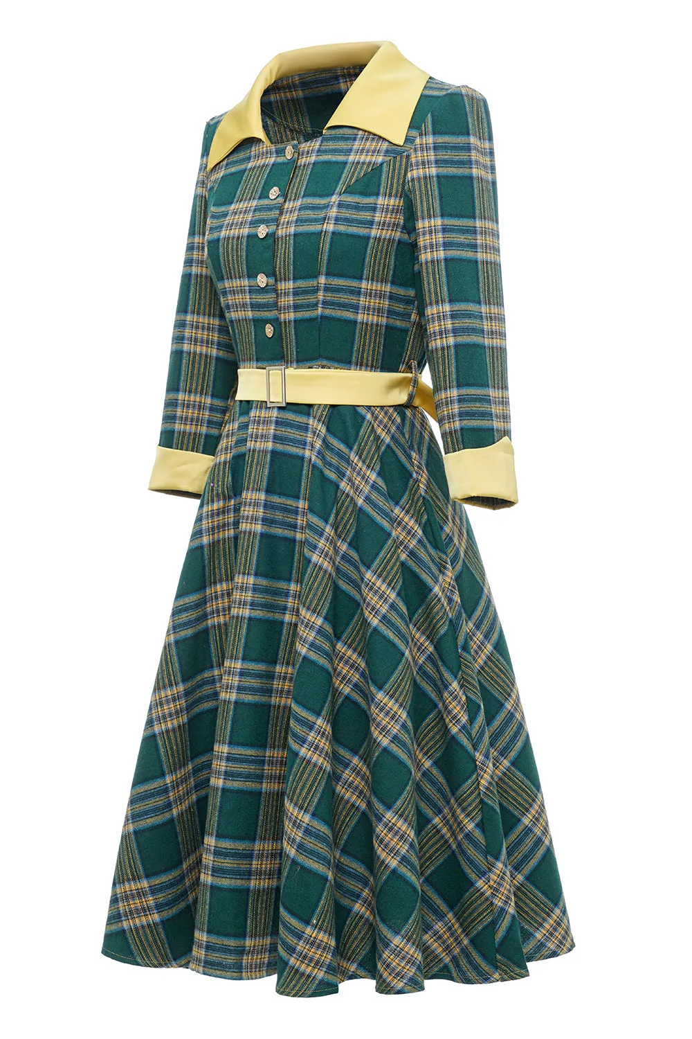 Green Plaid Fall Vintage Dress sold by Zapaka product image thumbnail 3