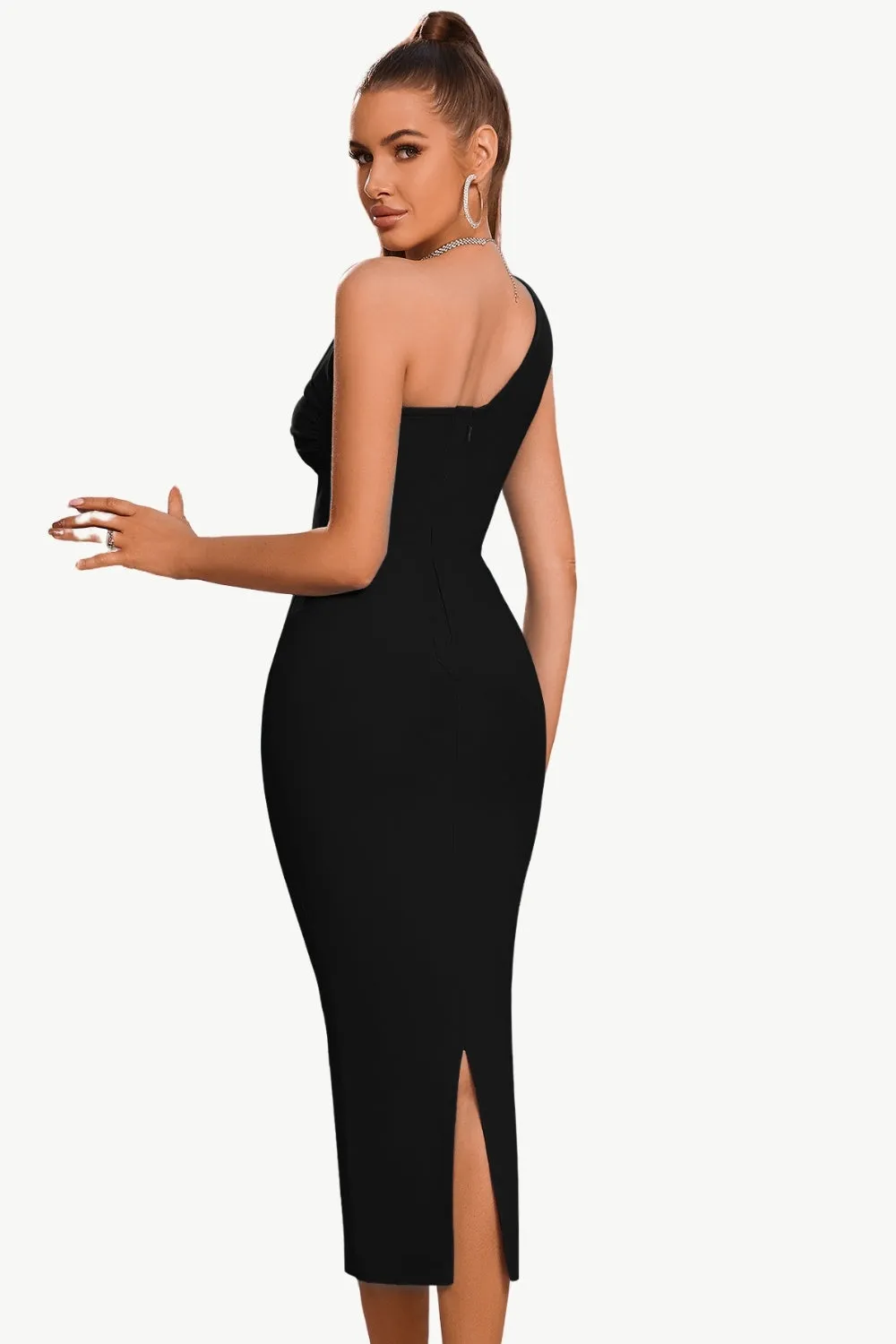 Bodycon One Shoulder Black Party Dress sold by Zapaka product image thumbnail 2