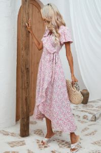 Pink Floral Maxi Wrap Dress sold by Zapaka