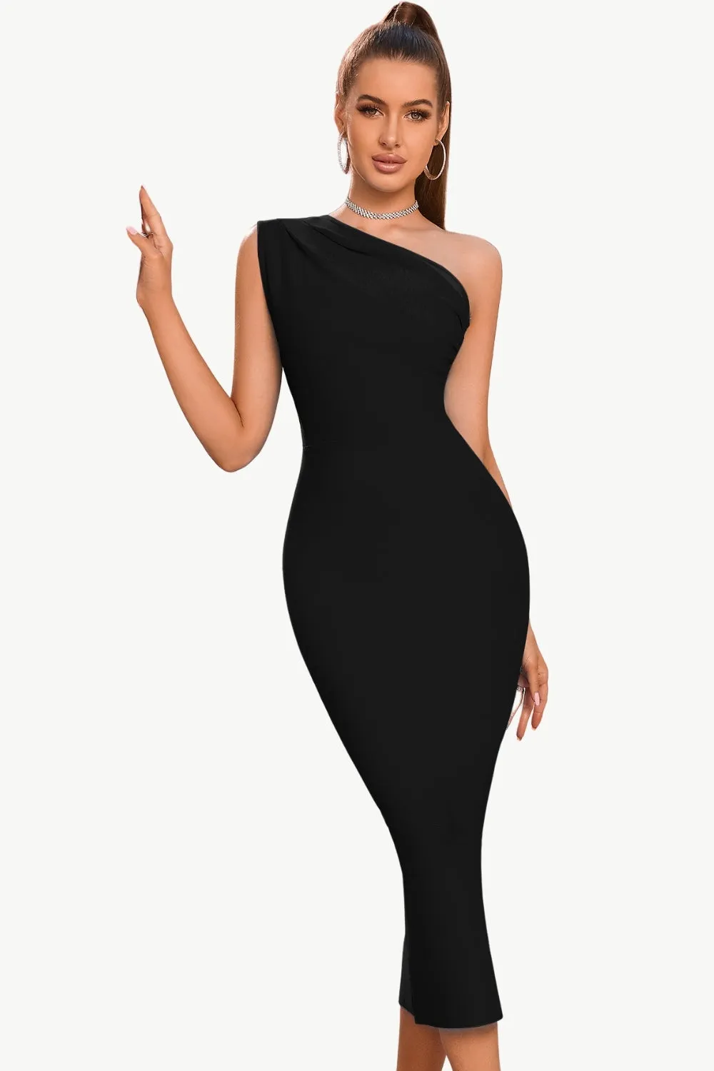 Bodycon One Shoulder Black Party Dress sold by Zapaka product image thumbnail 3