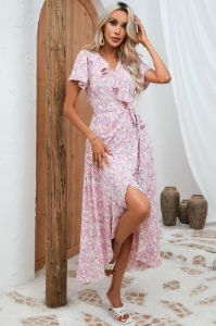 Pink Floral Maxi Wrap Dress sold by Zapaka