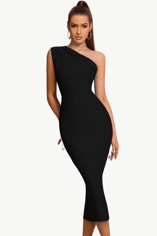Bodycon One Shoulder Black Party Dress sold by Zapaka