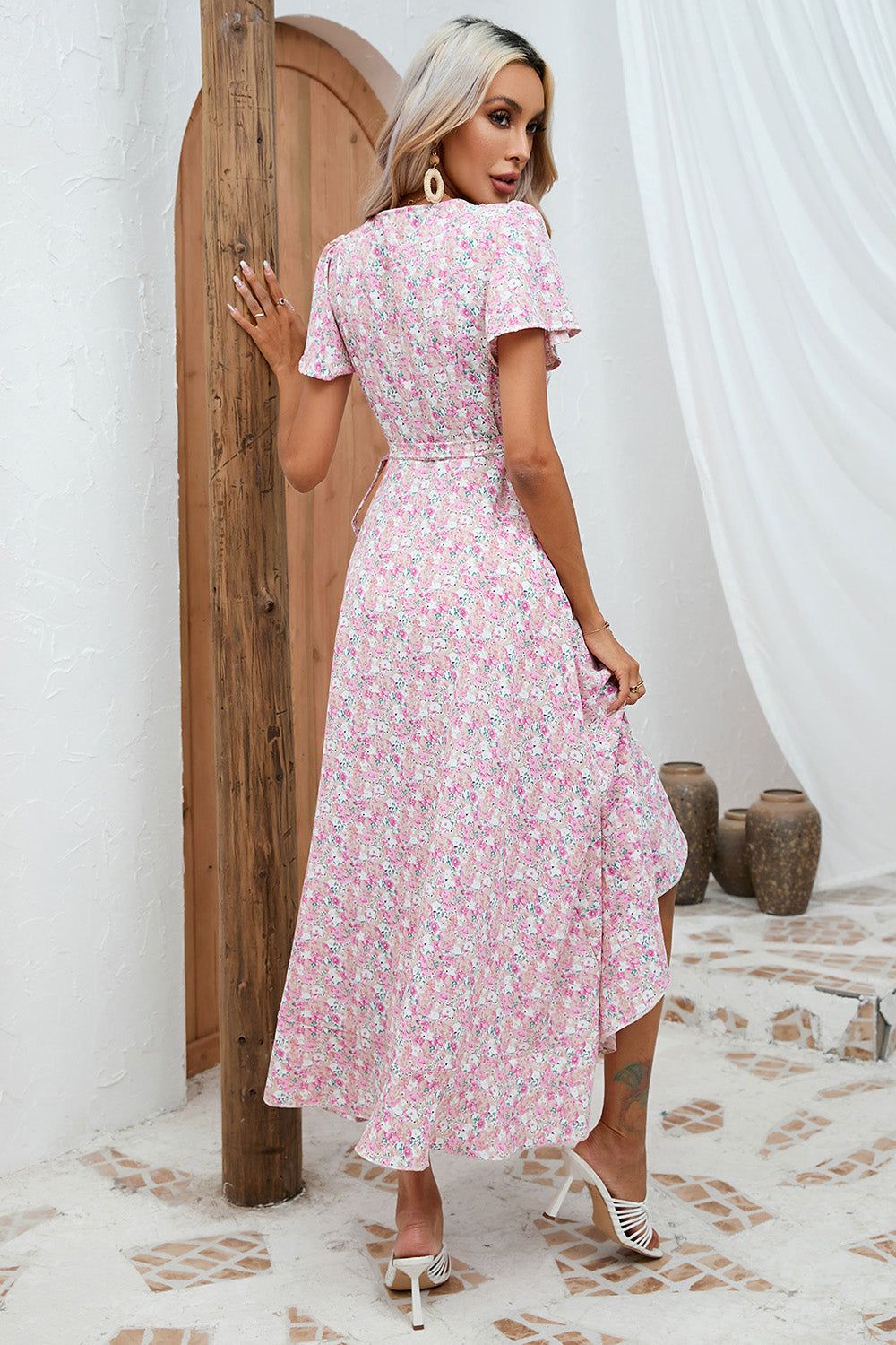 Pink Floral Maxi Wrap Dress sold by Zapaka product image thumbnail 2