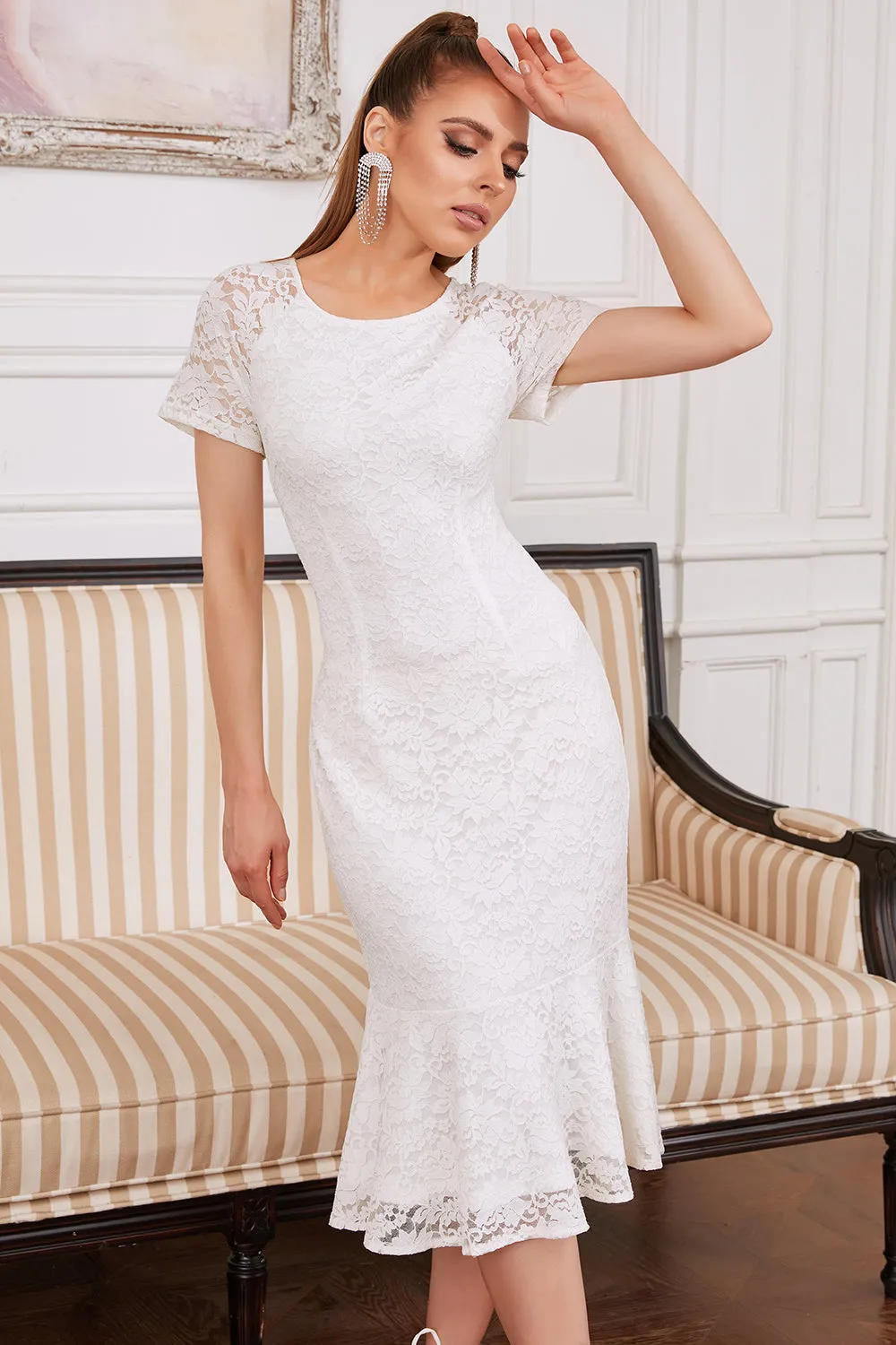 Sheath Jewel White Lace Party Dress sold by Zapaka product image thumbnail 5