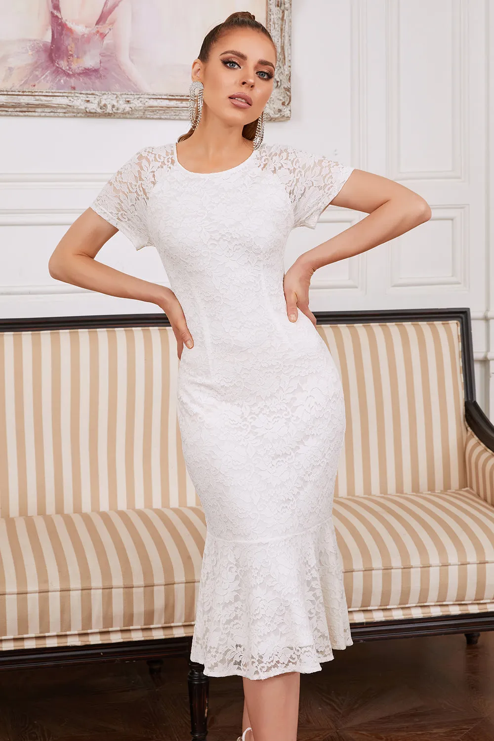 Sheath Jewel White Lace Party Dress sold by Zapaka product image thumbnail 3